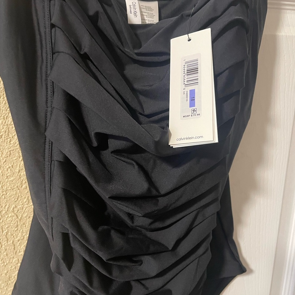 New Calvin Klein Black Ribbed One-Piece Swimsuit reg price $80 sz 18 - Picture 6 of 8